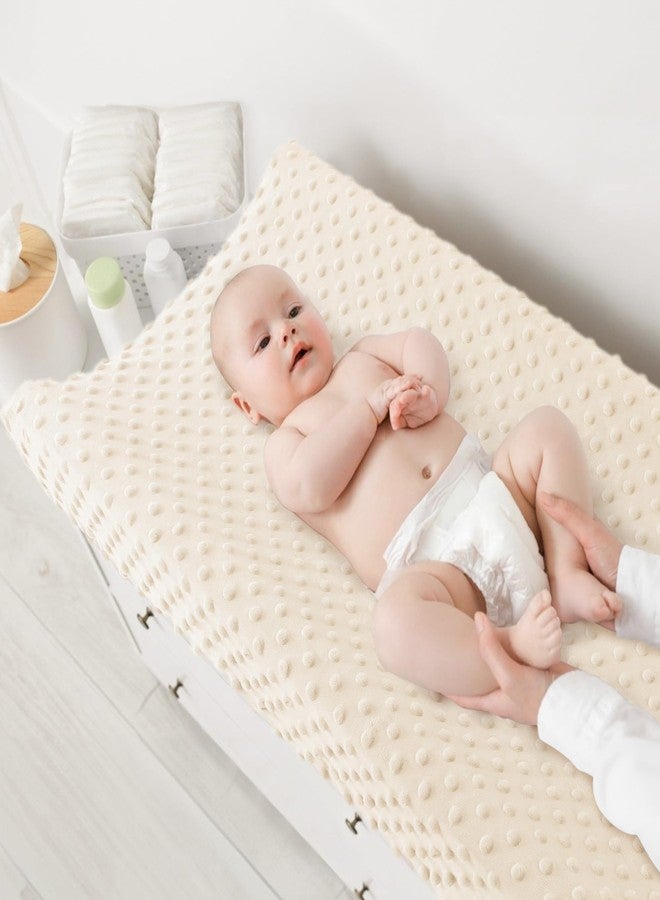 Susurration Changing Pad Covers 2Pack Minky Dots Plush Diaper Change Table Covers 33x17x7in Ultra Soft Changing Pad Sheets for Unisex Baby Girls Boys (Brown&Cream) - Image 2